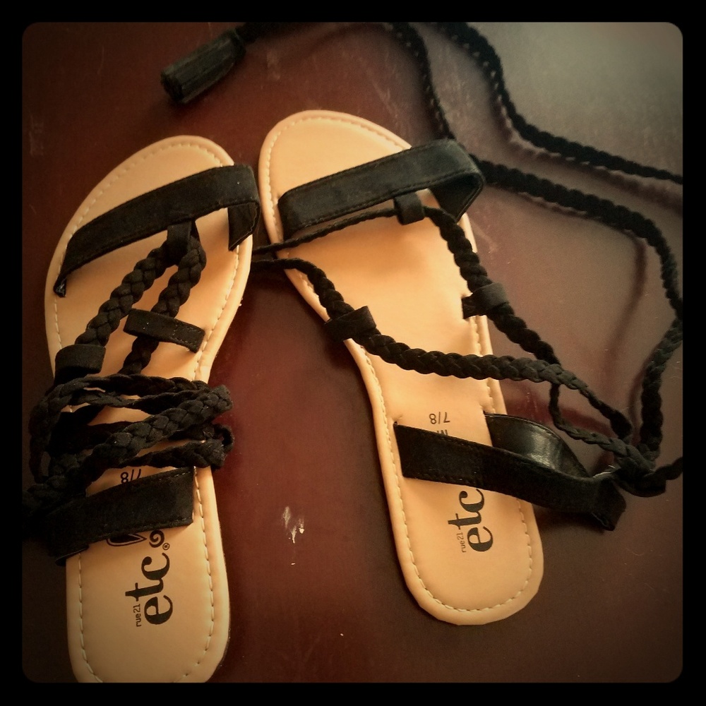 Black braid wrap sandals